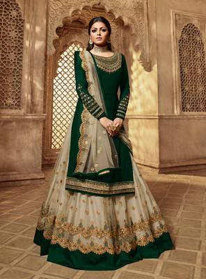 Green embroidered faux georgette Sharara suit 1