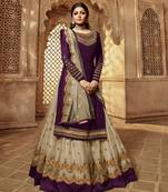 Wine embroidered faux georgette Sharara suit