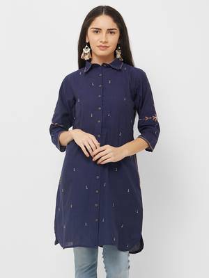 Blue printed cotton ethnic-kurtis 1