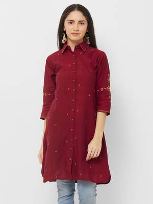 Maroon printed cotton ethnic-kurtis 1
