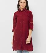 Maroon printed cotton ethnic-kurtis