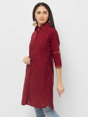 Maroon printed cotton ethnic-kurtis 3