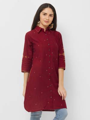 Maroon printed cotton ethnic-kurtis 4