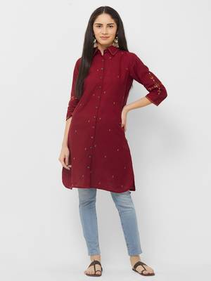 Maroon printed cotton ethnic-kurtis 5