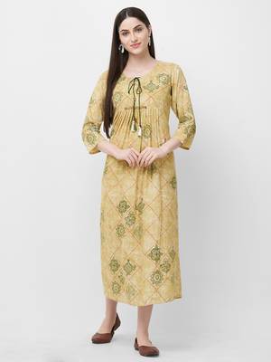 Yellow printed rayon ethnic-kurtis 1