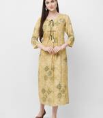 Yellow printed rayon ethnic-kurtis