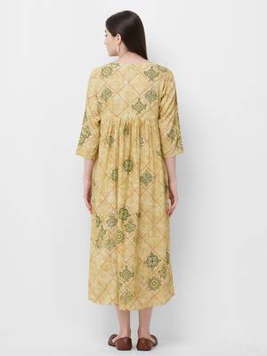 Yellow printed rayon ethnic-kurtis 2