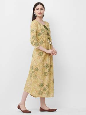 Yellow printed rayon ethnic-kurtis 3