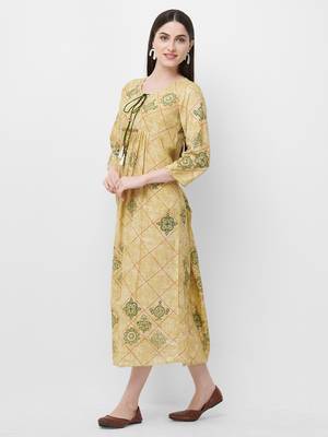 Yellow printed rayon ethnic-kurtis 4