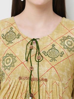 Yellow printed rayon ethnic-kurtis 5