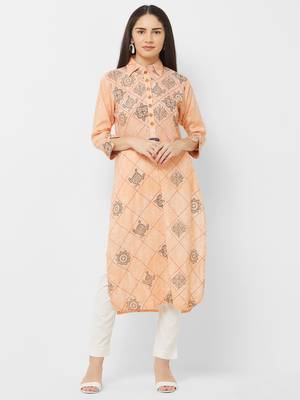 Peach printed rayon ethnic-kurtis 1