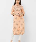 Peach printed rayon ethnic-kurtis