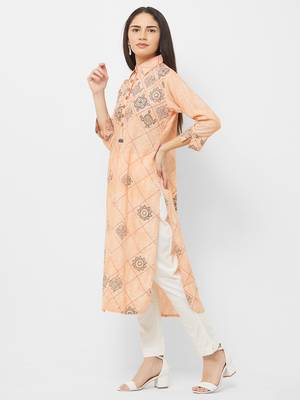 Peach printed rayon ethnic-kurtis 3