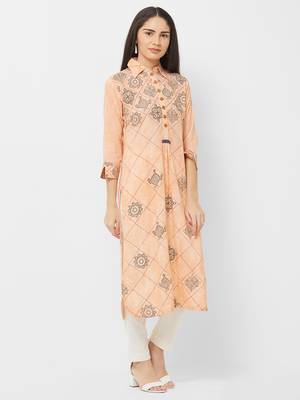 Peach printed rayon ethnic-kurtis 4