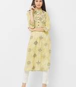 Yellow printed rayon ethnic-kurtis