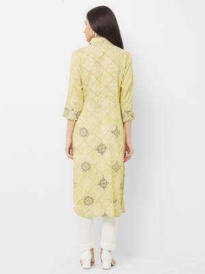 Yellow printed rayon ethnic-kurtis 2