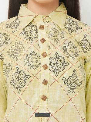 Yellow printed rayon ethnic-kurtis 5