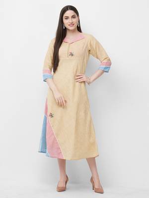 Beige printed linen ethnic-kurtis 1