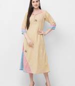 Beige printed linen ethnic-kurtis