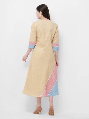 Beige printed linen ethnic-kurtis 2