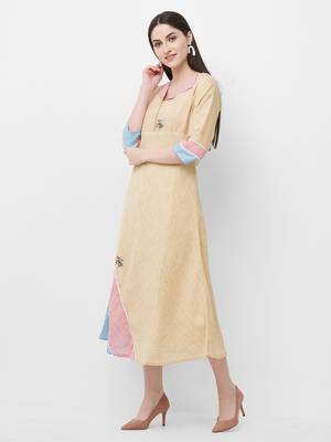 Beige printed linen ethnic-kurtis 4