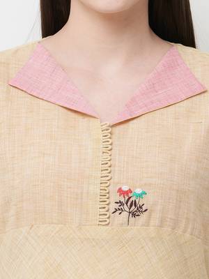 Beige printed linen ethnic-kurtis 5
