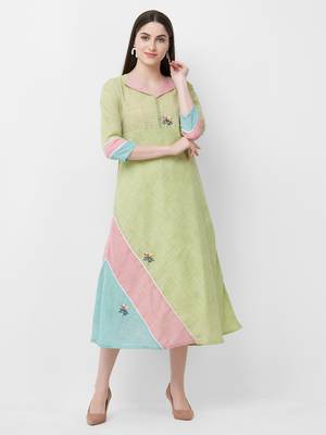 Green printed linen ethnic-kurtis 1