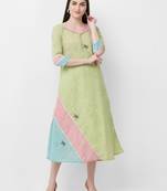 Green printed linen ethnic-kurtis