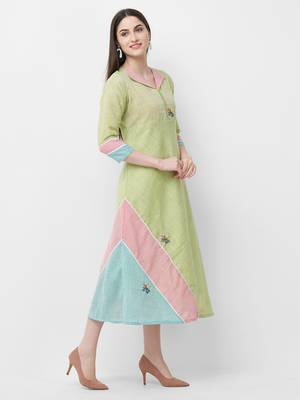 Green printed linen ethnic-kurtis 3