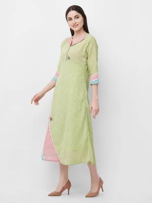 Green printed linen ethnic-kurtis 4