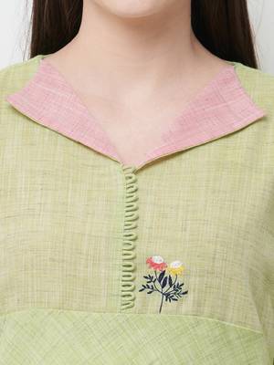 Green printed linen ethnic-kurtis 5