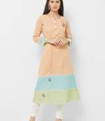 Peach printed linen ethnic-kurtis