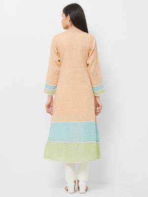 Peach printed linen ethnic-kurtis 2