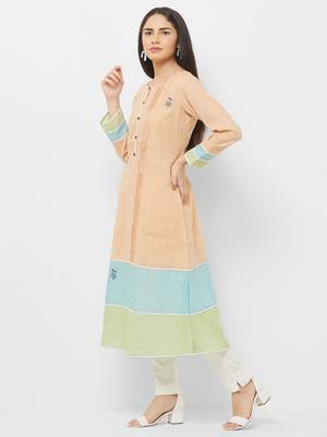 Peach printed linen ethnic-kurtis 3