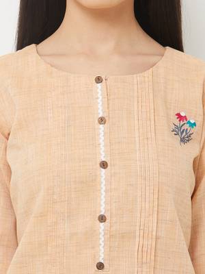 Peach printed linen ethnic-kurtis 5