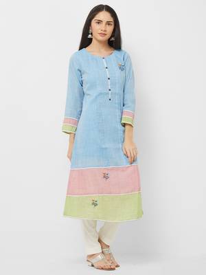 Blue printed linen ethnic-kurtis 1