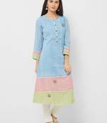 Blue printed linen ethnic-kurtis
