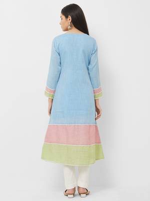 Blue printed linen ethnic-kurtis 2