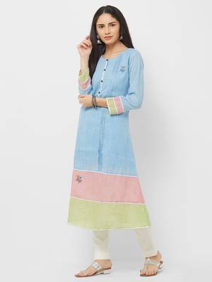 Blue printed linen ethnic-kurtis 3