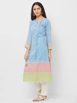 Blue printed linen ethnic-kurtis 4