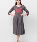 Grey embroidered rayon ethnic-kurtis