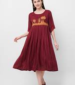 Red embroidered rayon ethnic-kurtis