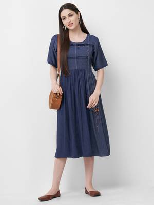 Blue plain rayon ethnic-kurtis 1