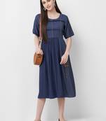 Blue plain rayon ethnic-kurtis