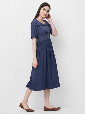 Blue plain rayon ethnic-kurtis 3