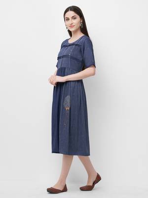 Blue plain rayon ethnic-kurtis 4