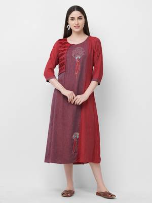 Maroon plain rayon ethnic-kurtis 1