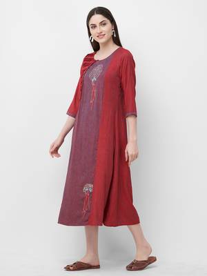 Maroon plain rayon ethnic-kurtis 4