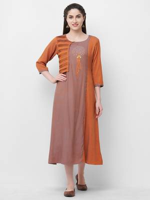 Orange plain rayon ethnic-kurtis 1