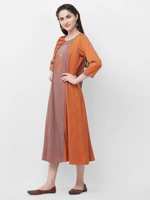 Orange plain rayon ethnic-kurtis 4